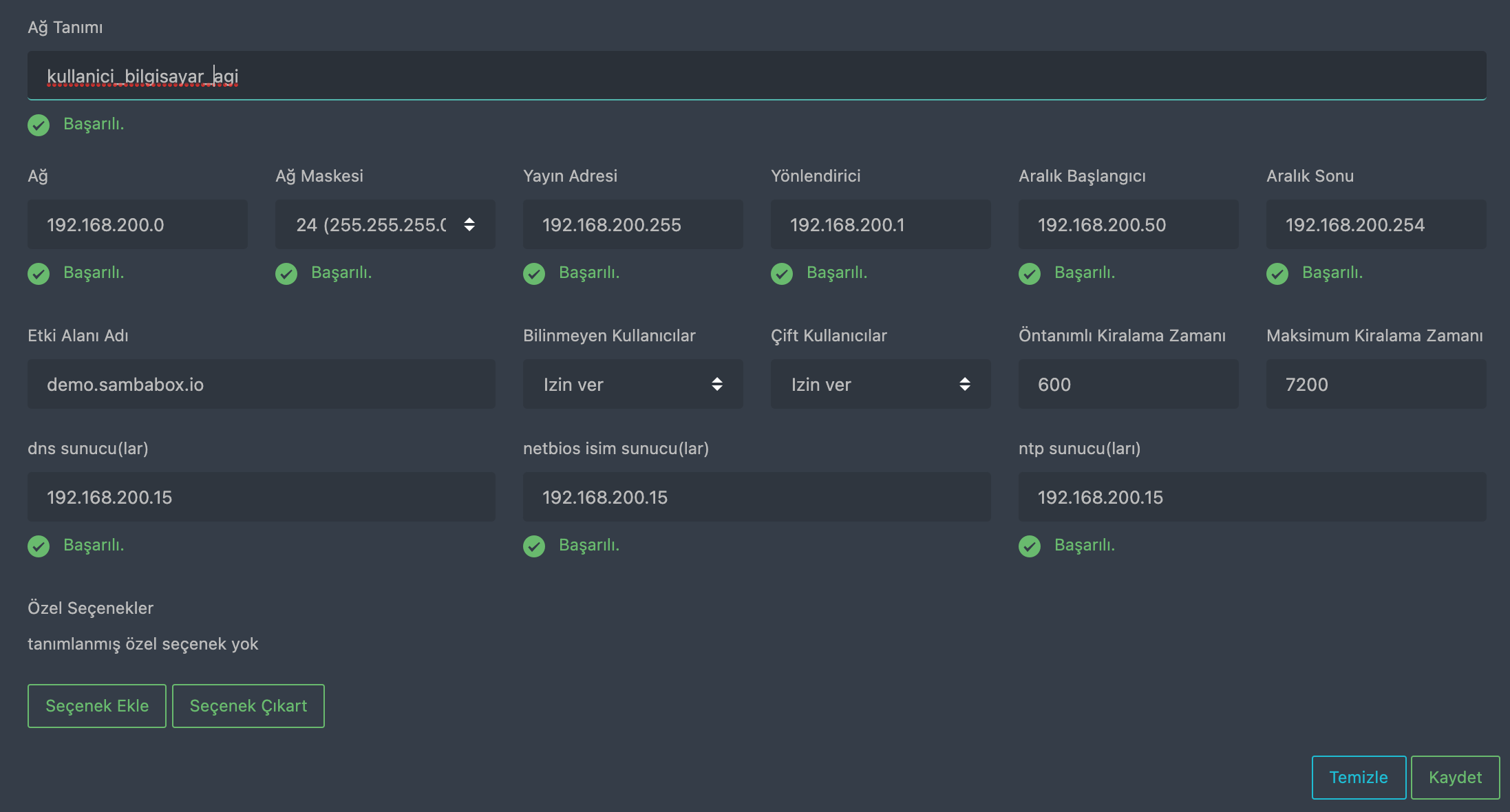 DHCP Yeni Alt Ağlar